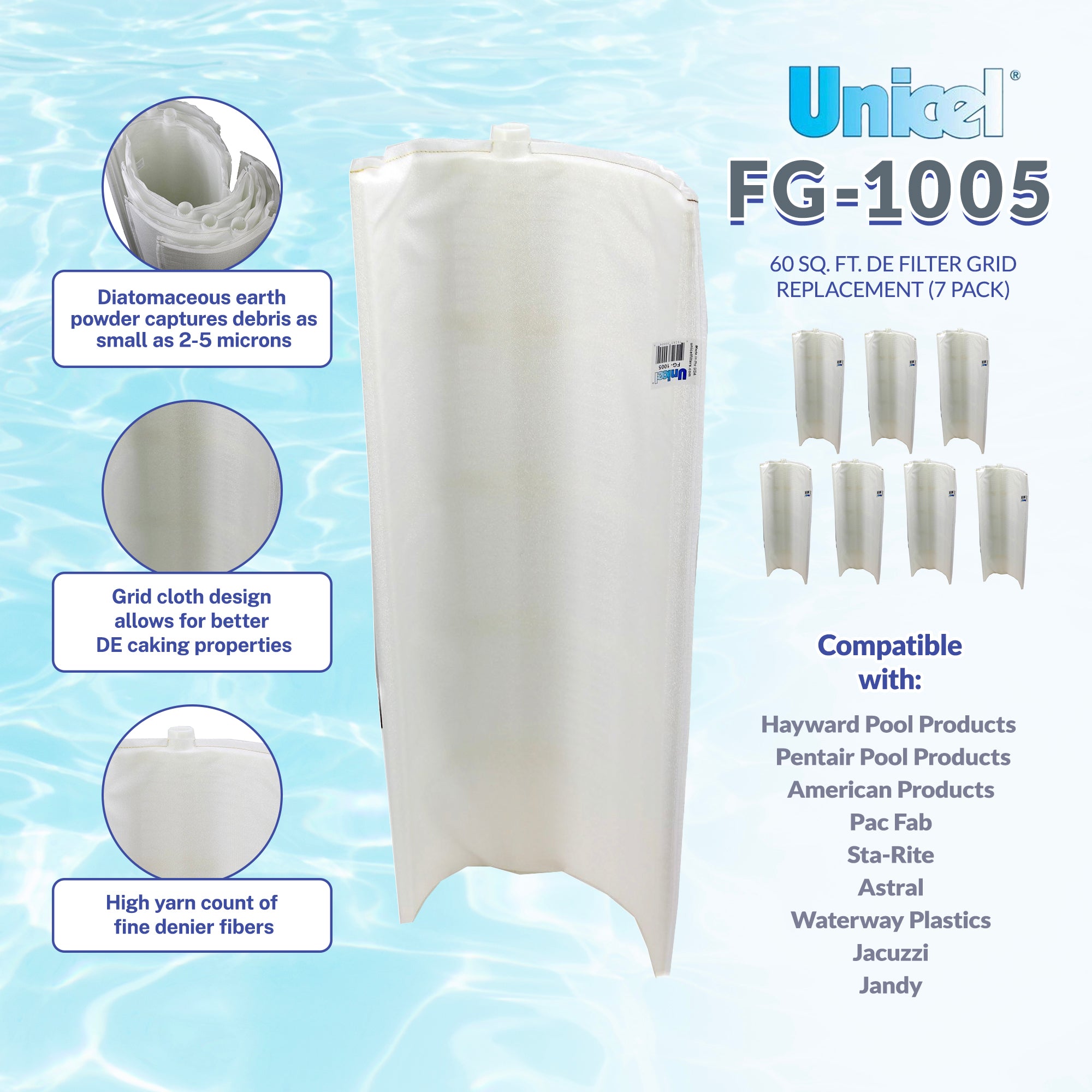Unicel FG-1005 60 Square Foot Replacement DE Grid Swimming Pool Filter (7 Pack)