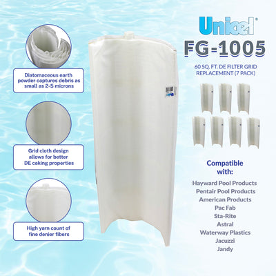 Unicel FG-1005 60 Square Foot Replacement DE Grid Swimming Pool Filter (7 Pack)
