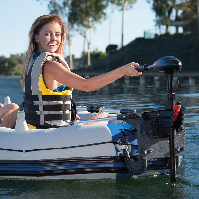 INTEX 12 Volt 8 Speed Trolling Motor, Mount Kit and 4-Person Boat and Oars Set