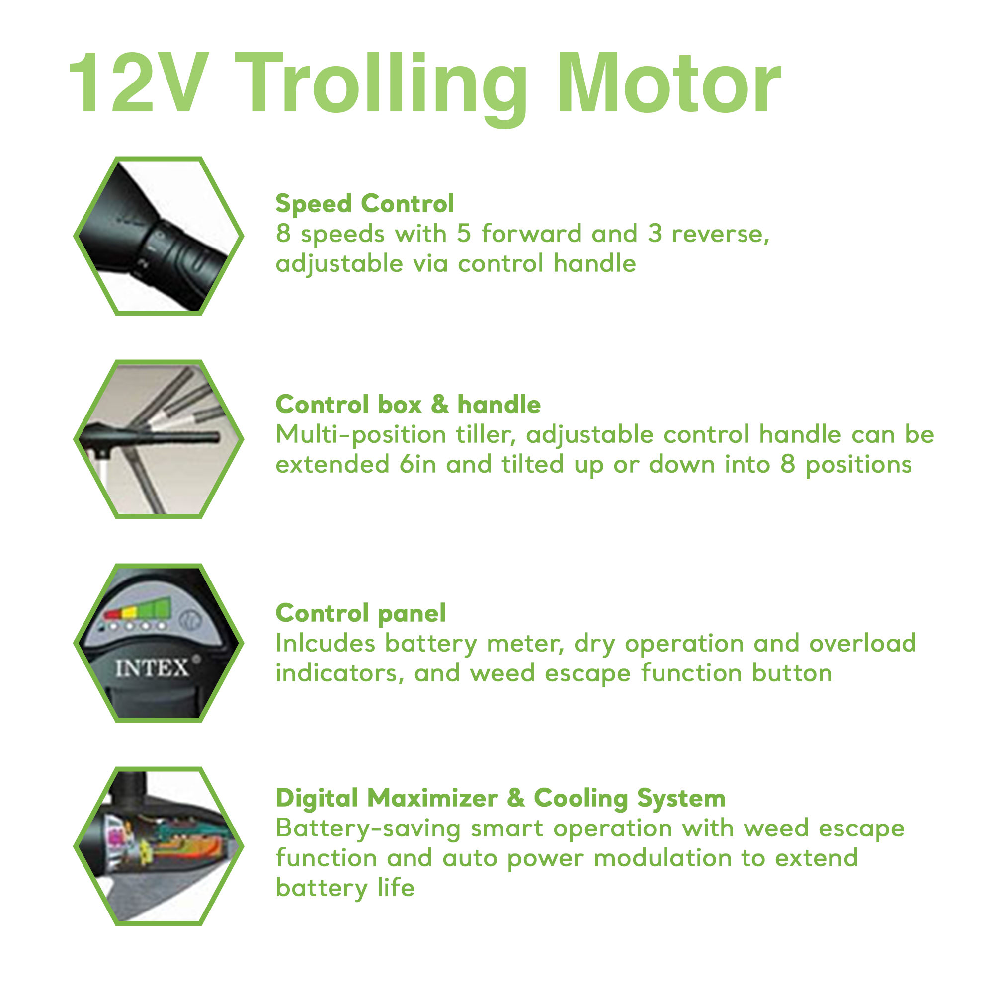 INTEX 12V Transom Mount Boat Trolling Motor, 8 Speed | 68631E - (Used) - VMInnovations