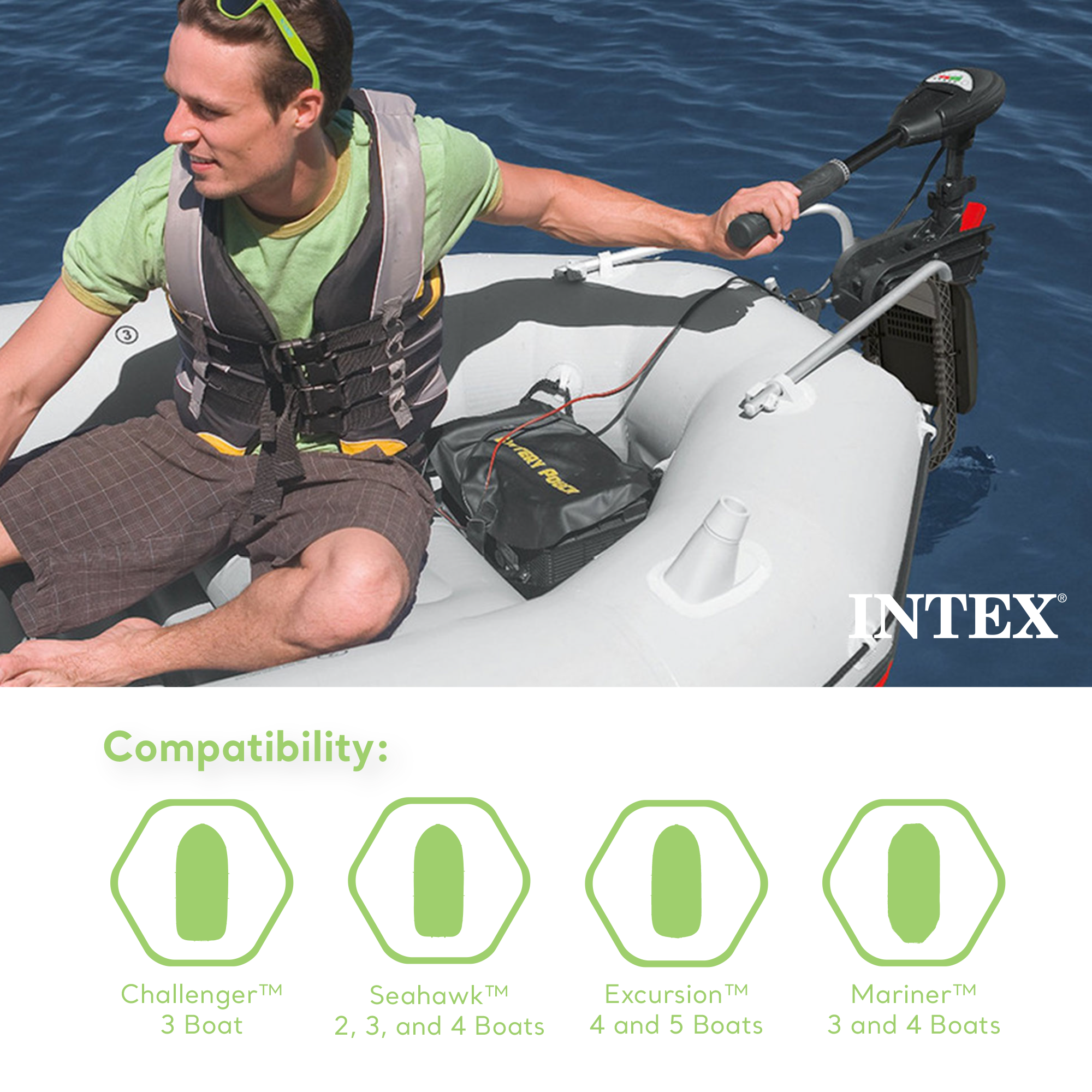 INTEX 12V Transom Mount Boat Trolling Motor, 8 Speed | 68631E - (Used)