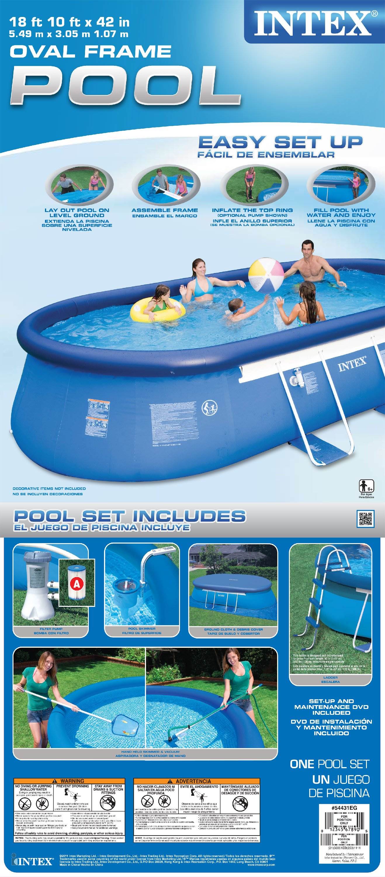 INTEX 18' x 10' x 42" Oval Frame Swimming Set w/ 1000 GPH Filter Pump (Open Box)