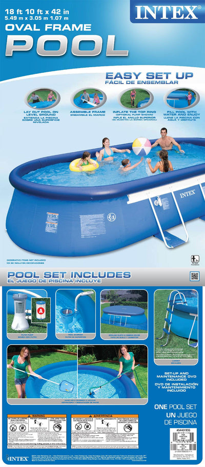 INTEX 18' x 10' x 42" Oval Frame Swimming Set w/ 1000 GPH Filter Pump (Open Box)