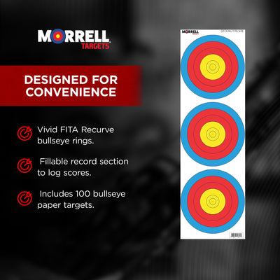 Morrell FITA Recurve Bullseye Paper Face Shooting Targets, 17x17-in., 100 Count - VMInnovations
