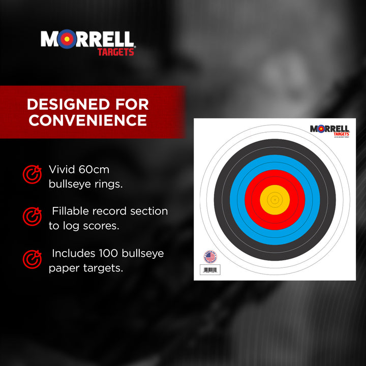 Morrell 60cm Bullseye Paper Face Shooting Targets, 100 Count (Open Box)
