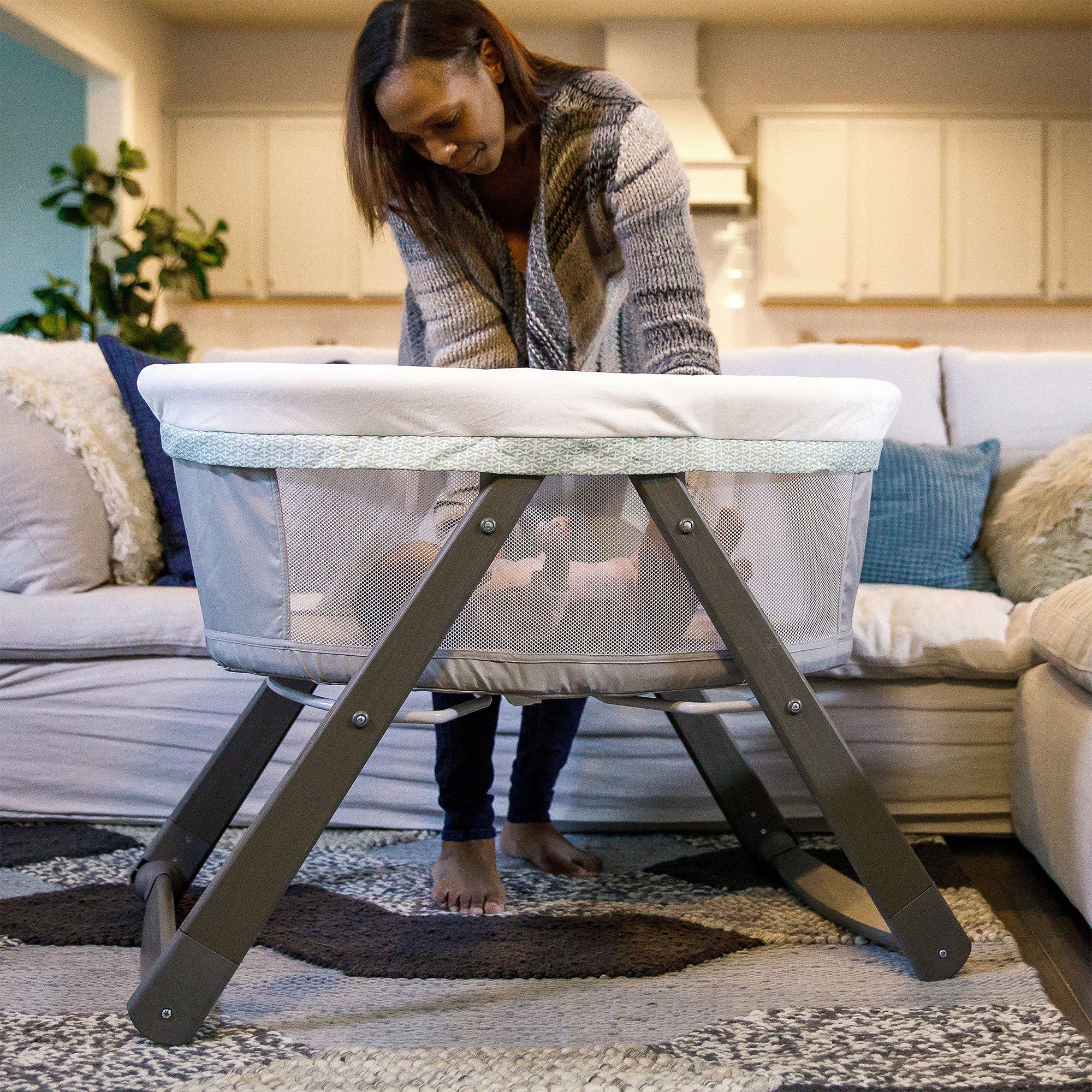 Ingenuity Foldaway Rocking Wood Frame Portable Folding Rocking Bassinet, Wallace - VMInnovations