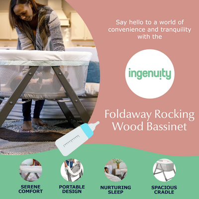 Ingenuity Foldaway Rocking Wood Frame Portable Folding Rocking Bassinet, Wallace