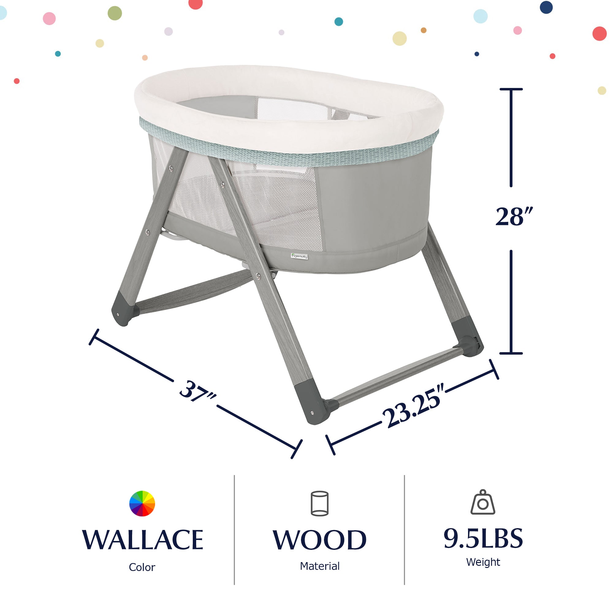 Ingenuity Foldaway Rocking Wood Frame Portable Folding Rocking Bassinet, Wallace - VMInnovations