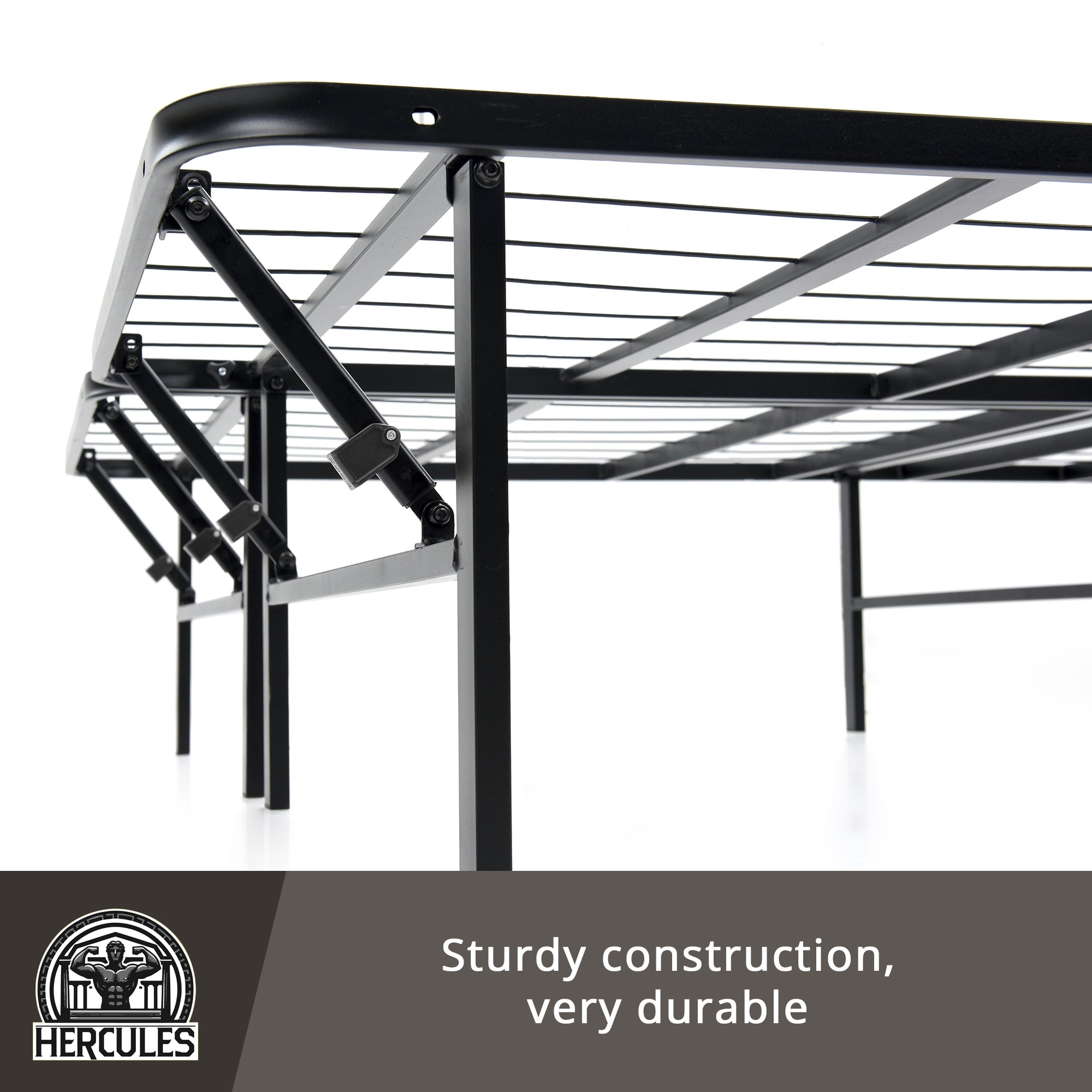 Hercules Folding Metal Bed Frame, 14" Platform Mattress Foundation, Full (Used) - VMInnovations
