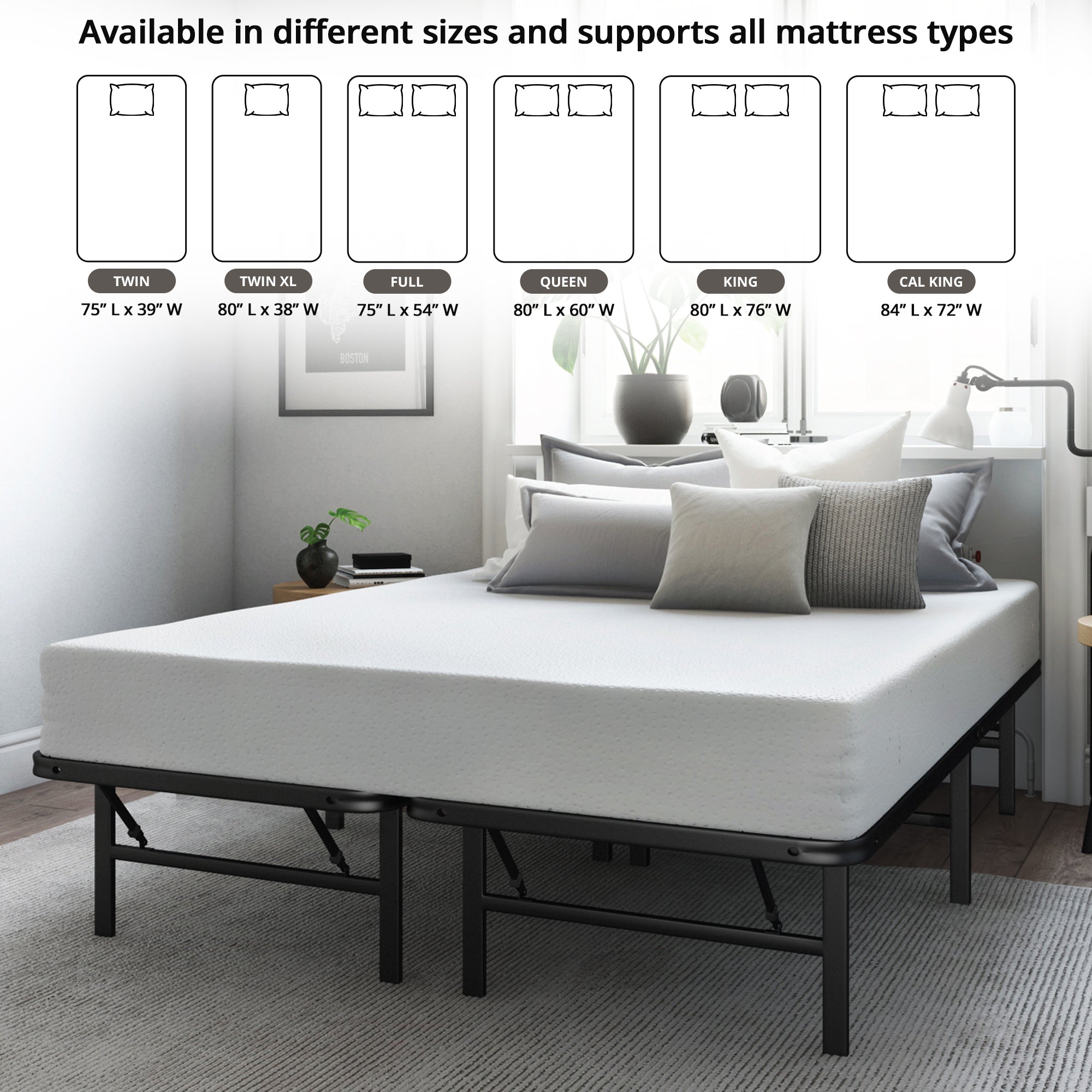 Hercules Folding Metal Bed Frame, 14" Platform Mattress Foundation, Full (Used) - VMInnovations
