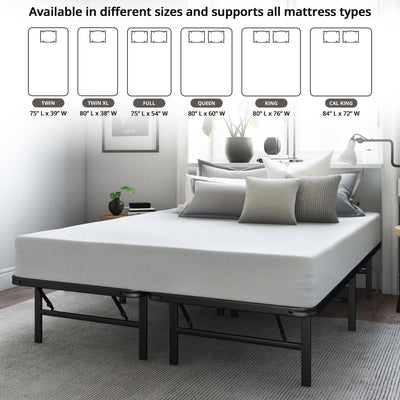 Hercules Folding Metal Bed Frame, 14" Platform Mattress Foundation, Full (Used) - VMInnovations