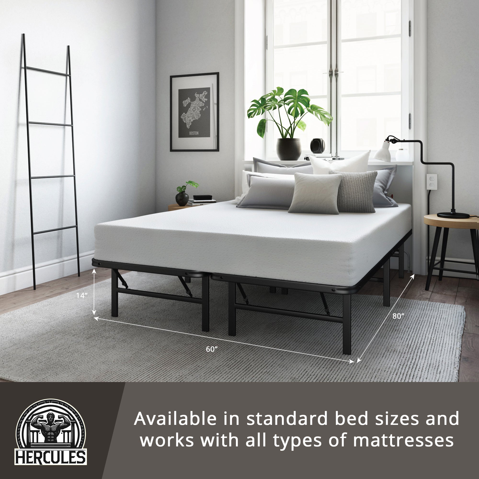 Hercules Folding Metal Bed Frame, 14" Platform Mattress Foundation, Full (Used) - VMInnovations