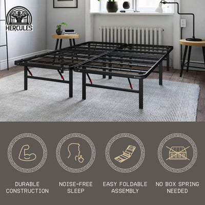 Hercules Folding Metal Bed Frame, 14 Inch Platform Mattress Foundation, Full - VMInnovations