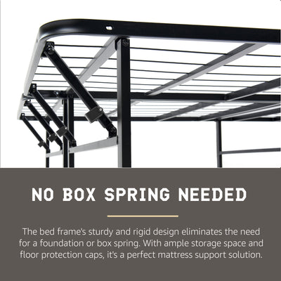Hercules Folding Metal Bed Frame, 14 Inch Platform Mattress Foundation, Full - VMInnovations