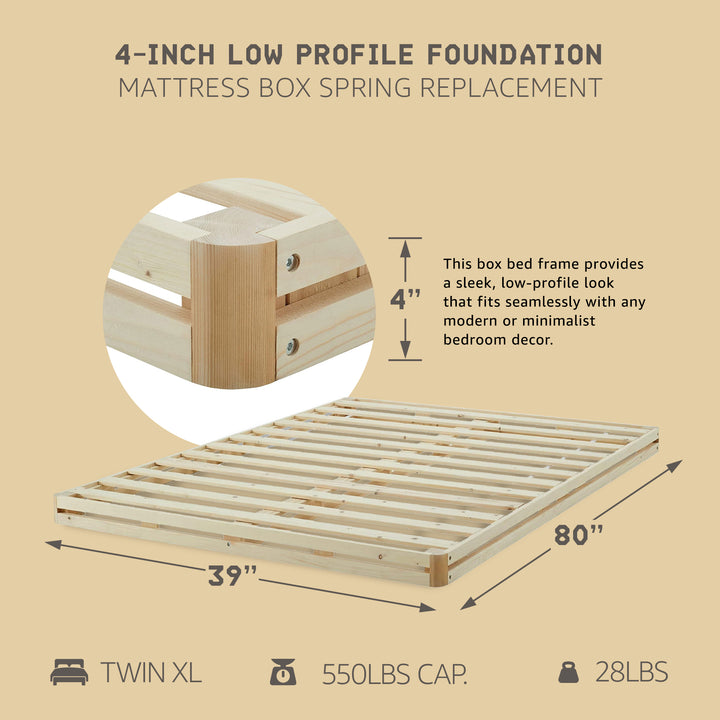 Hercules 4 Inch Low Profile Foundation Mattress Box Spring Replacement, Twin XL