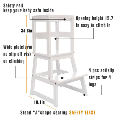 SDADI Kids Kitchen Step Stool, 150LBS cap. w/ Safety Rail, White (Open Box) - VMInnovations