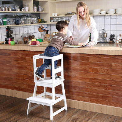 SDADI Kids Kitchen Step Stool, 150LBS cap. w/ Safety Rail, White (Open Box) - VMInnovations