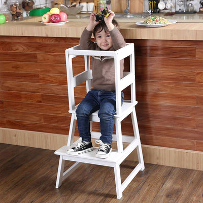 SDADI Kids Kitchen Step Stool, 150LBS cap. w/ Safety Rail, White (Open Box) - VMInnovations