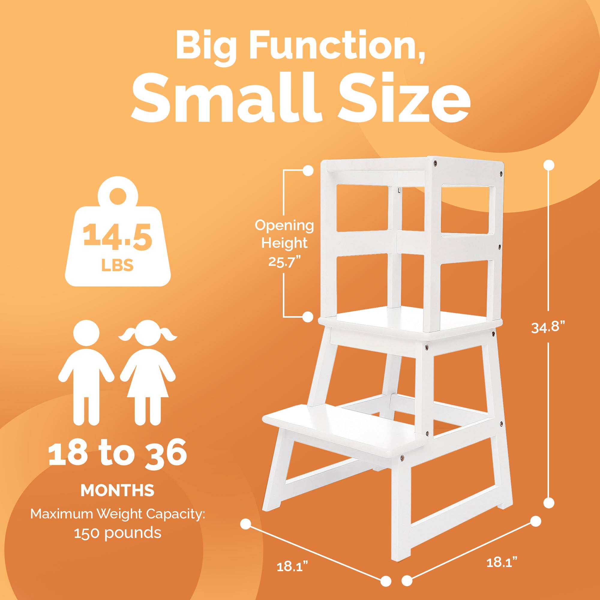 SDADI Kids Kitchen Step Stool, 150LBS cap. w/ Safety Rail, White (Open Box) - VMInnovations
