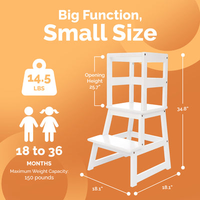 SDADI Kids Kitchen Step Stool, 150LBS cap. w/ Safety Rail, White (Open Box) - VMInnovations