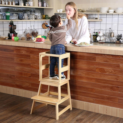 SDADI Kids Kitchen Step Stool Holds up to 150 Pounds with Safety Rail, Natural - VMInnovations