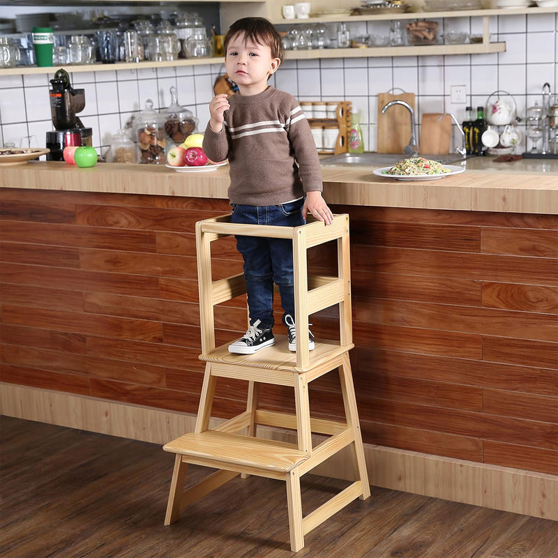 SDADI Kids Kitchen Step Stool Holds up to 150 Pounds with Safety Rail, Natural
