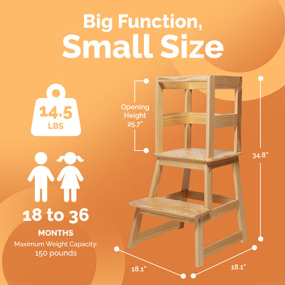 SDADI Kids Kitchen Step Stool Holds up to 150 Pounds w/Safety Rail,Natural(Used) - VMInnovations
