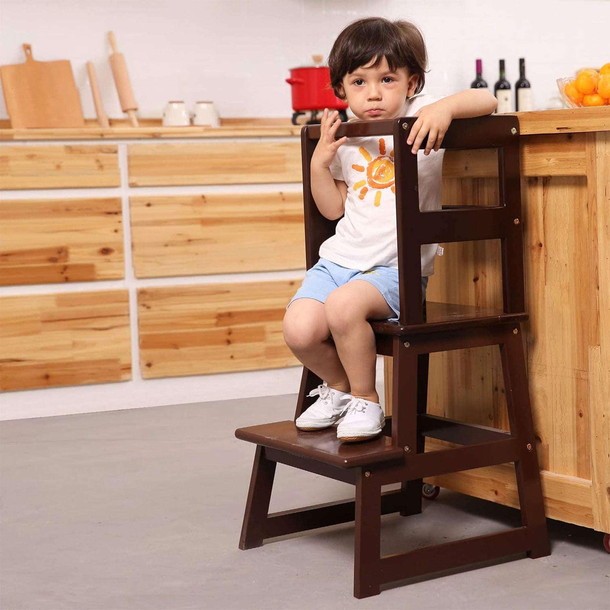 SDADI Kids Step Stool Holds up to 150lbs with Safety Rail, Espresso (Open Box) - VMInnovations