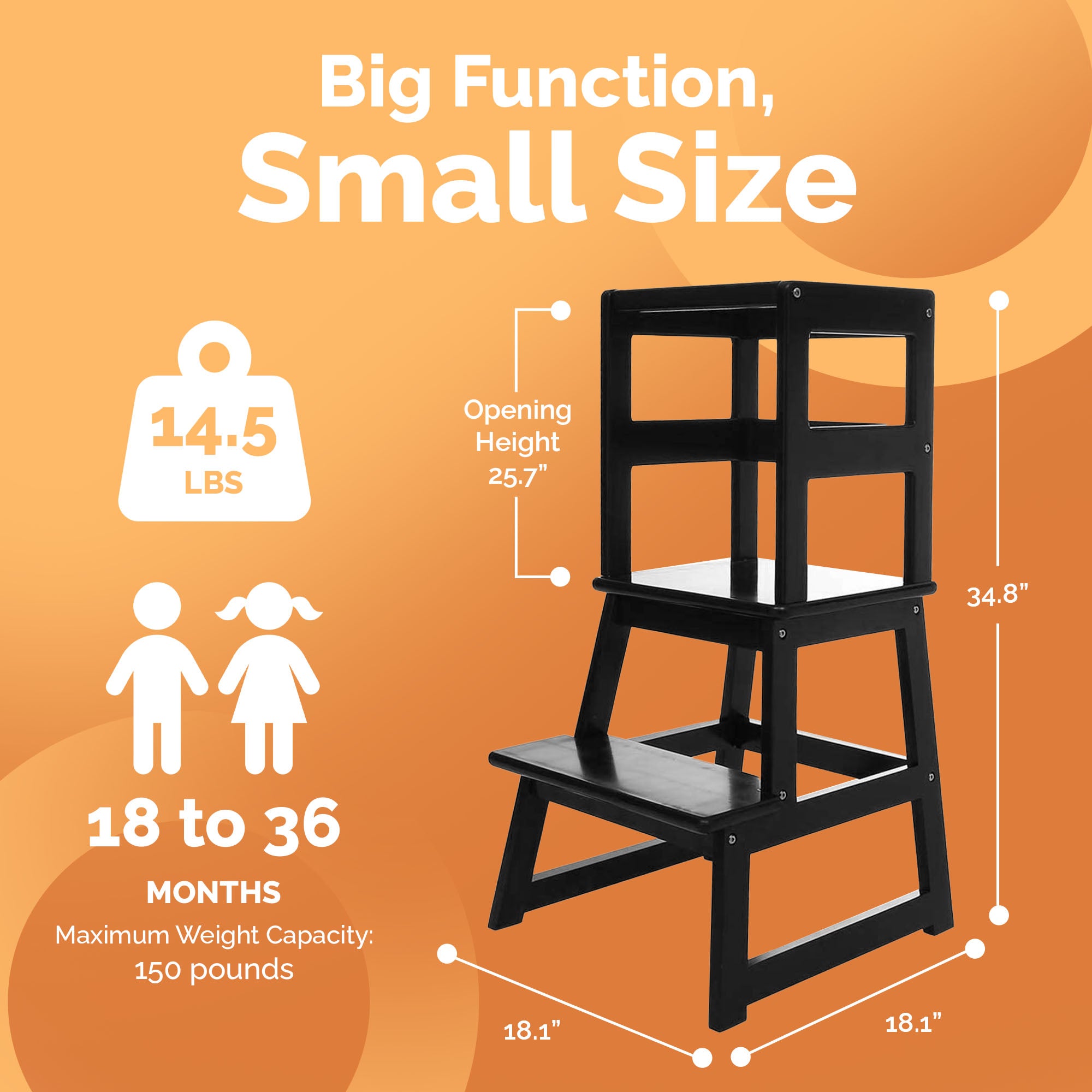 SDADI Kids Step Stool Holds up to 150 Pounds with Safety Rail, Black (Open Box) - VMInnovations
