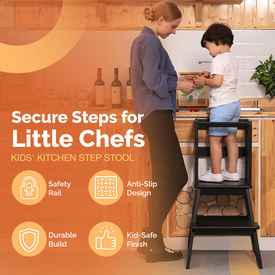 SDADI Kids Kitchen Step Stool Holds up to 150lbs with Safety Rail, Black (Used) - VMInnovations