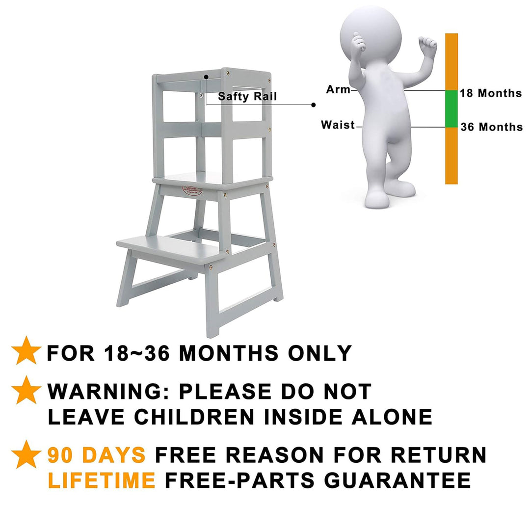 SDADI Kids Kitchen Step Stool Holds up to 150 Pounds with Safety Rail,Gray(Used)