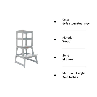 SDADI Kids Kitchen Step Stool Holds up to 150 Pounds with Safety Rail, Gray - VMInnovations