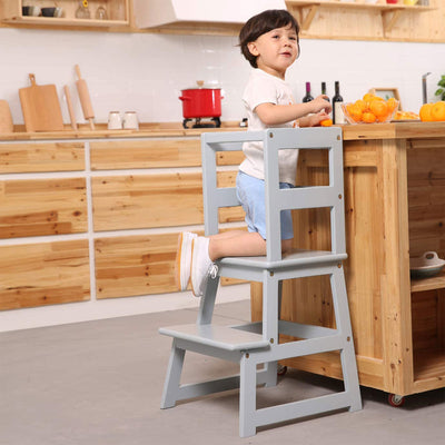 SDADI Kids Kitchen Step Stool Holds up to 150lbs with Safety Rail,Gray(Open Box)