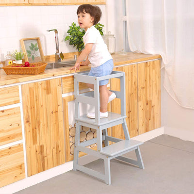 SDADI Kids Kitchen Step Stool Holds up to 150lbs with Safety Rail,Gray(Open Box)