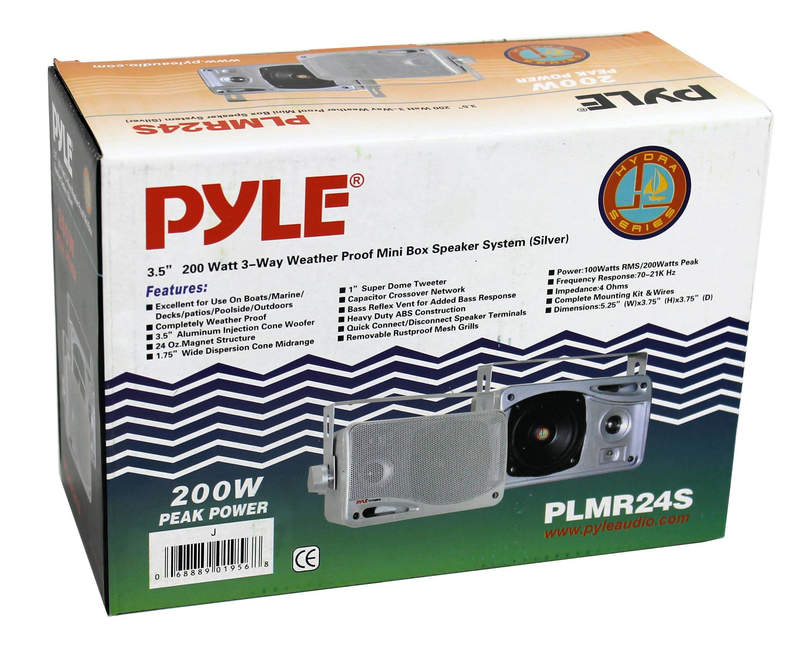 2) PYLE PLMR24S 3.5" 200 Watt Marine Audio Water Proof Mini-Box Speaker System