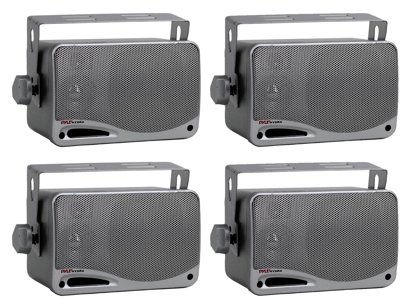 4) PYLE PLMR24S 3.5" 400 Watt Marine Audio Water Proof Mini-Box Speaker System