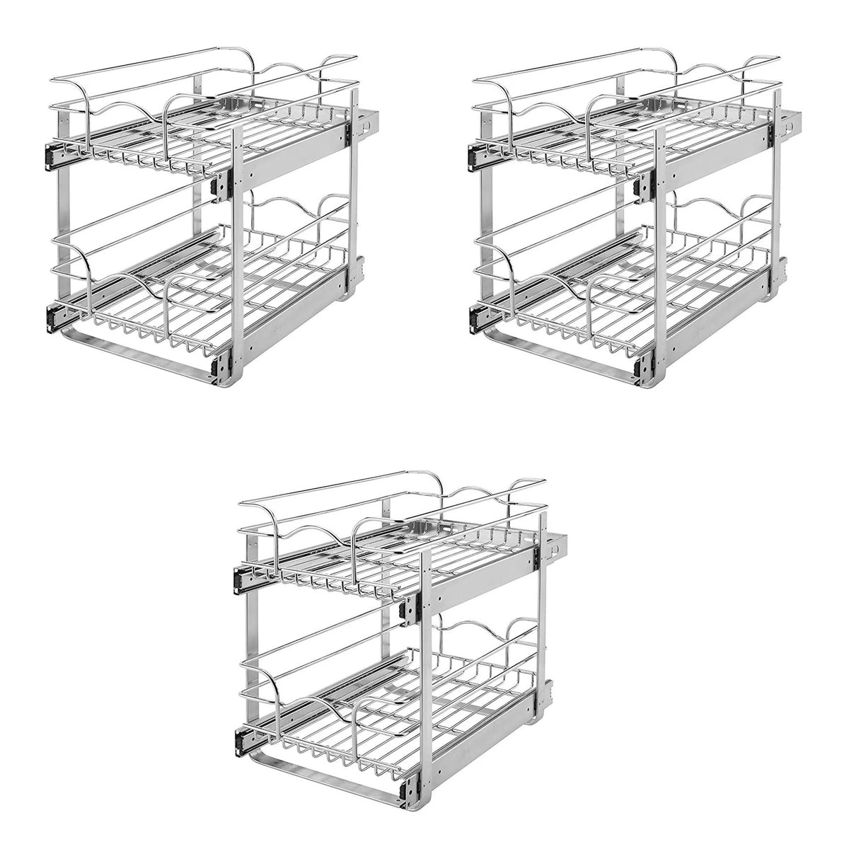 Rev-A-Shelf 5WB 2 Tier 21 Inch Wire Basket Pull Out Cabinet Organizer (3 Pack)