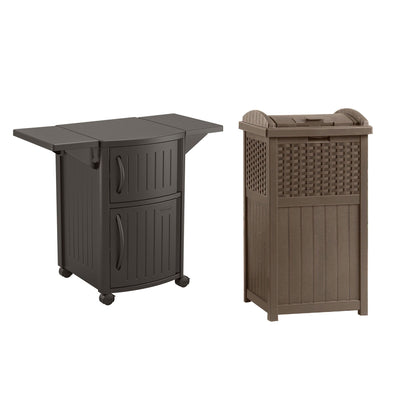 Suncast 40” Outdoor Meal Station & Cabinet and Hideaway Outdoor 33 Gal Trash Bin