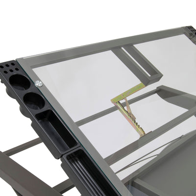 SD Studio Designs Futura  Metal and Glass Desk, Pewter / Clear Glass (Open Box)