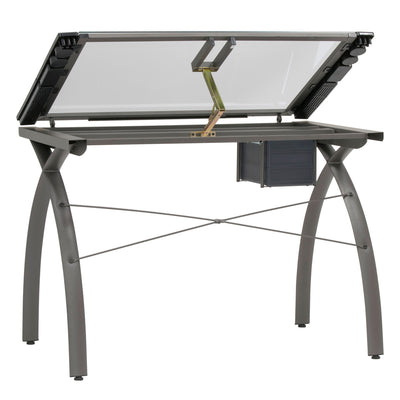 SD Studio Designs Futura  Metal and Glass Desk, Pewter / Clear Glass (Open Box)