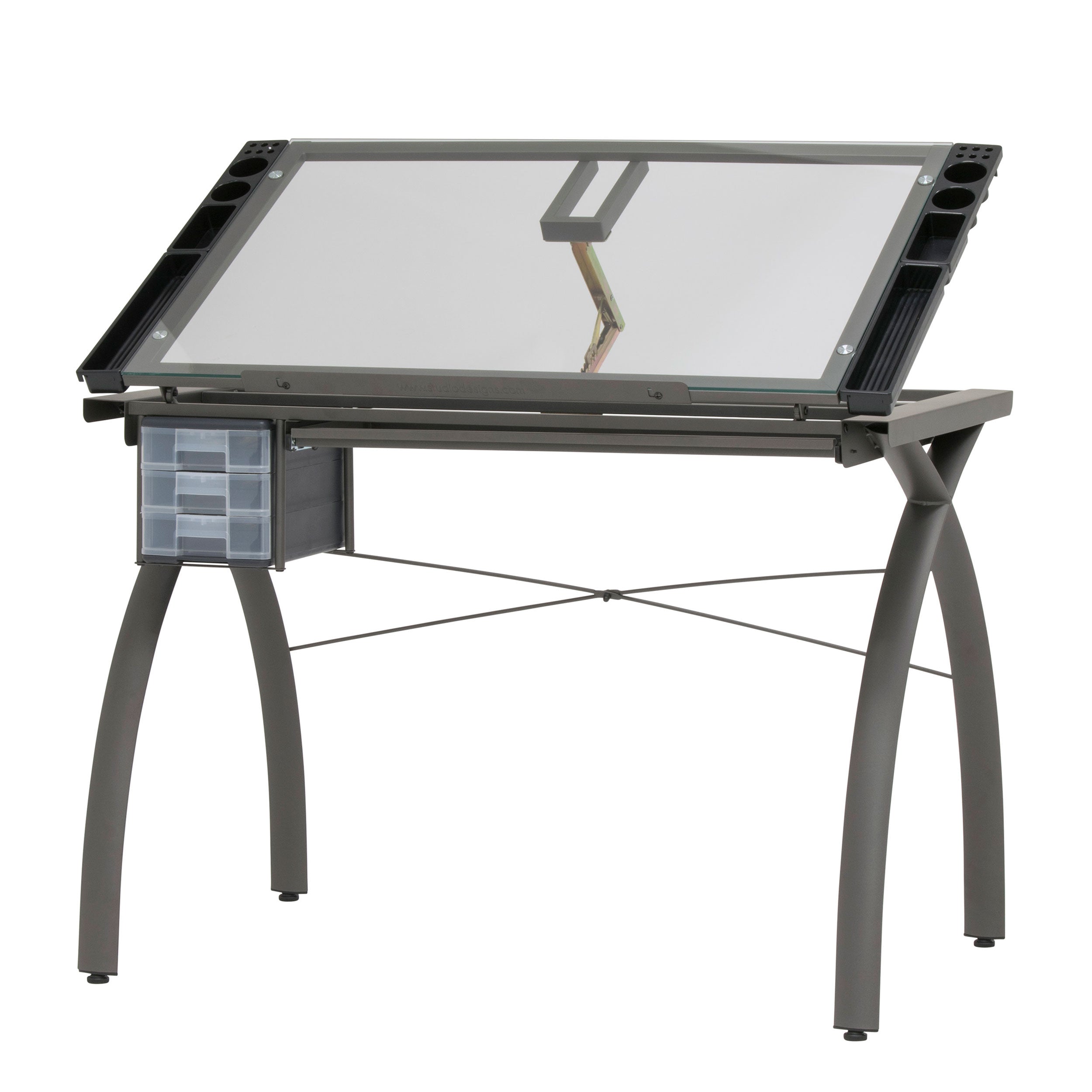 SD Studio Designs Futura  Metal and Glass Desk, Pewter / Clear Glass (Open Box)
