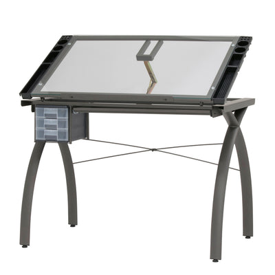 SD Studio Designs Futura  Metal and Glass Desk, Pewter / Clear Glass (Open Box)
