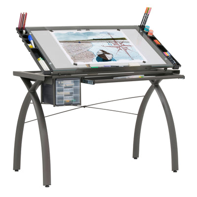 SD Studio Designs Futura  Metal and Glass Desk, Pewter / Clear Glass (Open Box)