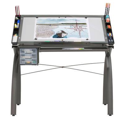 SD Studio Designs Futura  Metal and Glass Desk, Pewter / Clear Glass (Open Box)