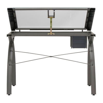 SD Studio Designs Futura  Metal and Glass Desk, Pewter / Clear Glass (Open Box)