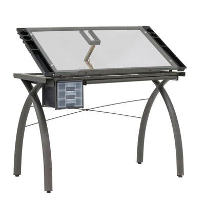 SD Studio Designs Futura  Metal and Glass Desk, Pewter / Clear Glass (Open Box)