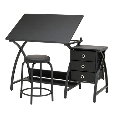 Studio Designs 2-Piece Craft Adjustable Tabletop w/ Storage & Stool Black (Used)