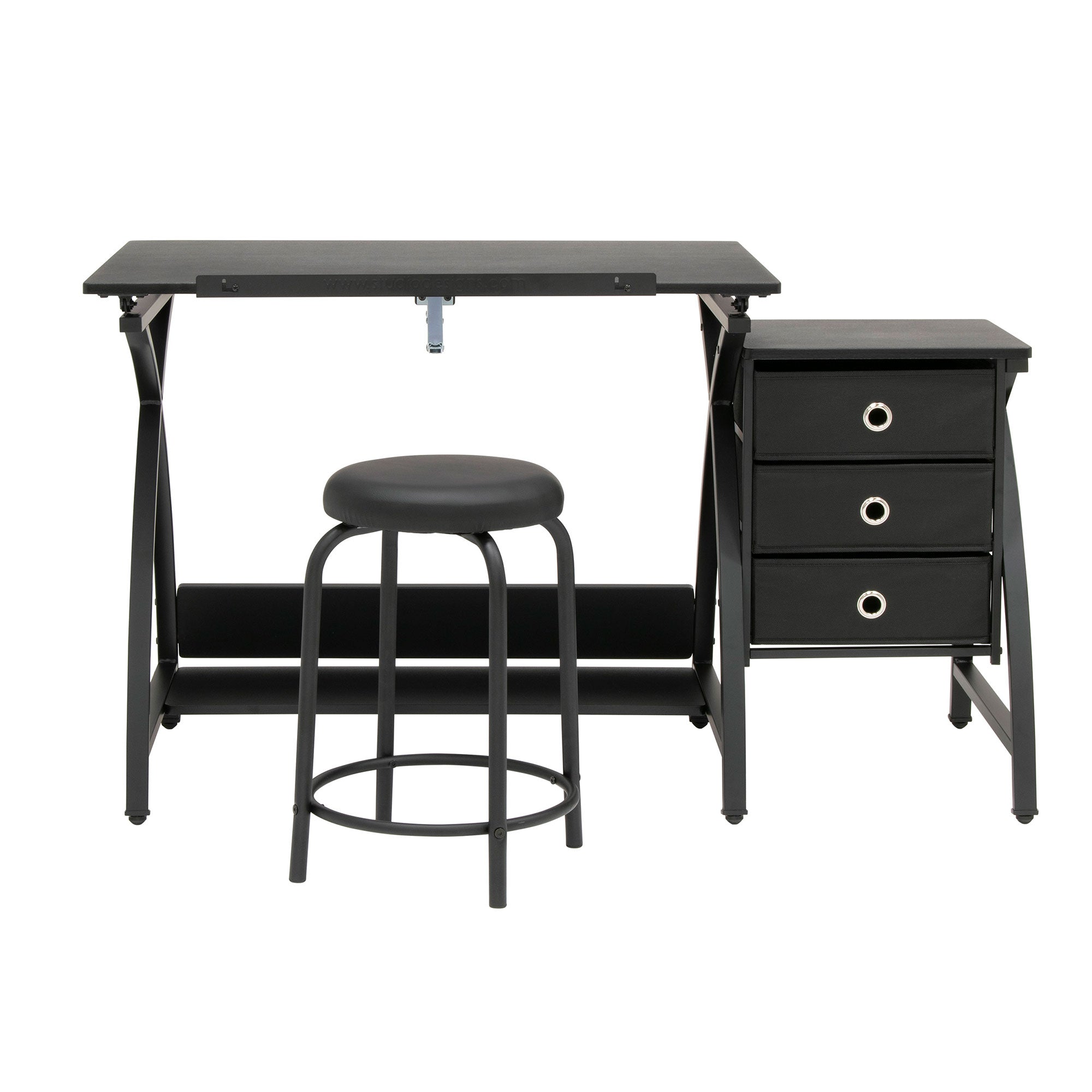 Studio Designs Venus 2-Piece Craft Tabletop w/ Storage & Stool, Black (Open Box)