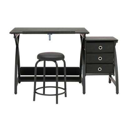 Studio Designs Venus 2-Piece Craft Tabletop w/ Storage & Stool, Black (Open Box)