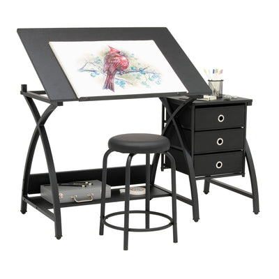 Studio Designs Venus 2-Piece Craft Tabletop w/ Storage & Stool, Black (Open Box)